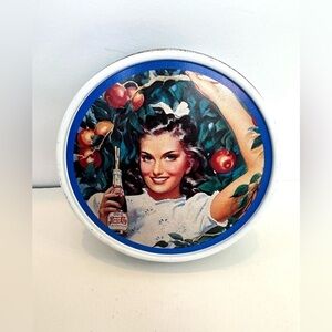Pepsi Cola Hits the Spot Metal Tin Collectible Lady in Apple Orchard with Bottle